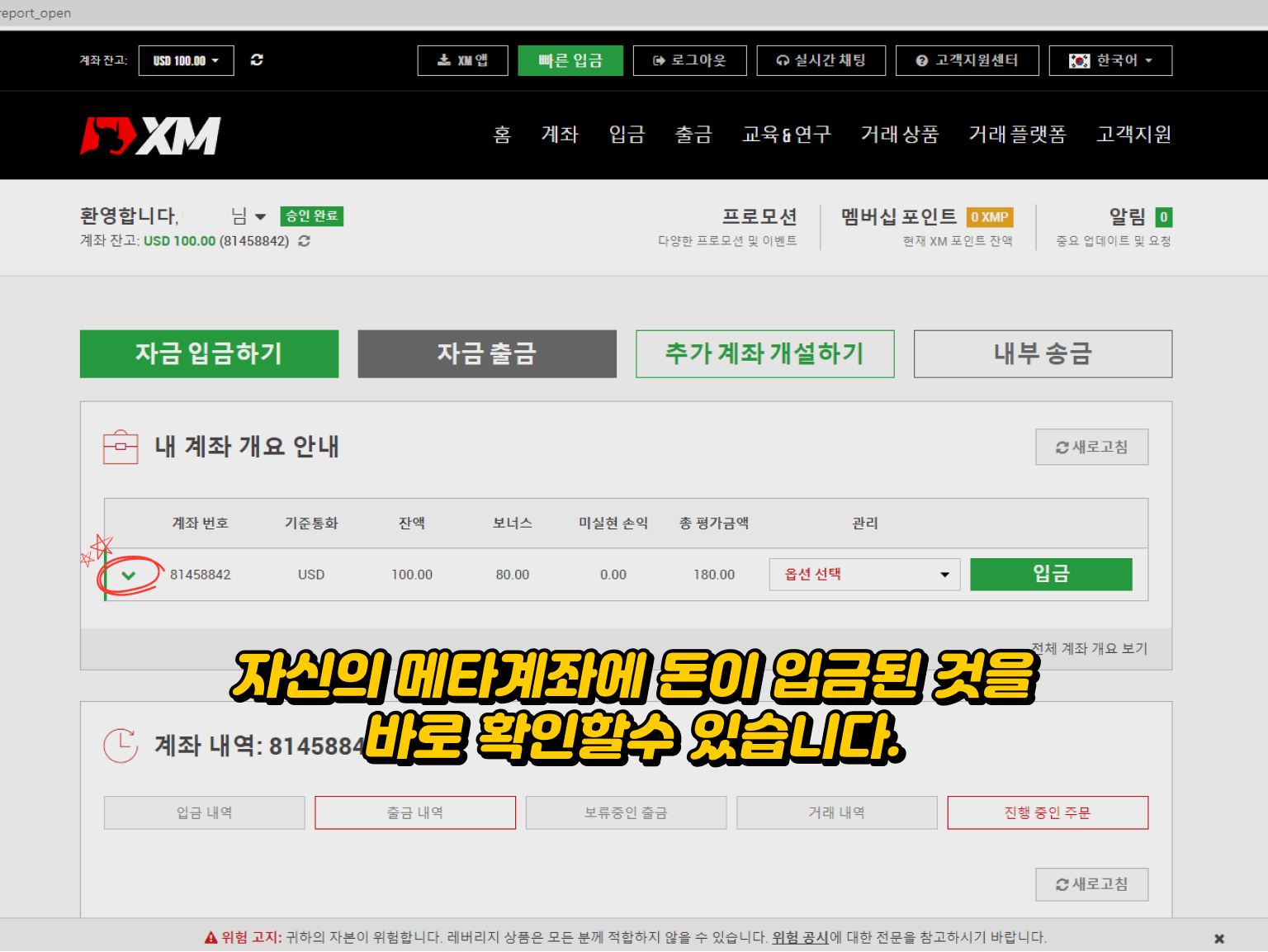 xm 입금방법 - XM 입금 완료: 메타계좌에서 입금 확인