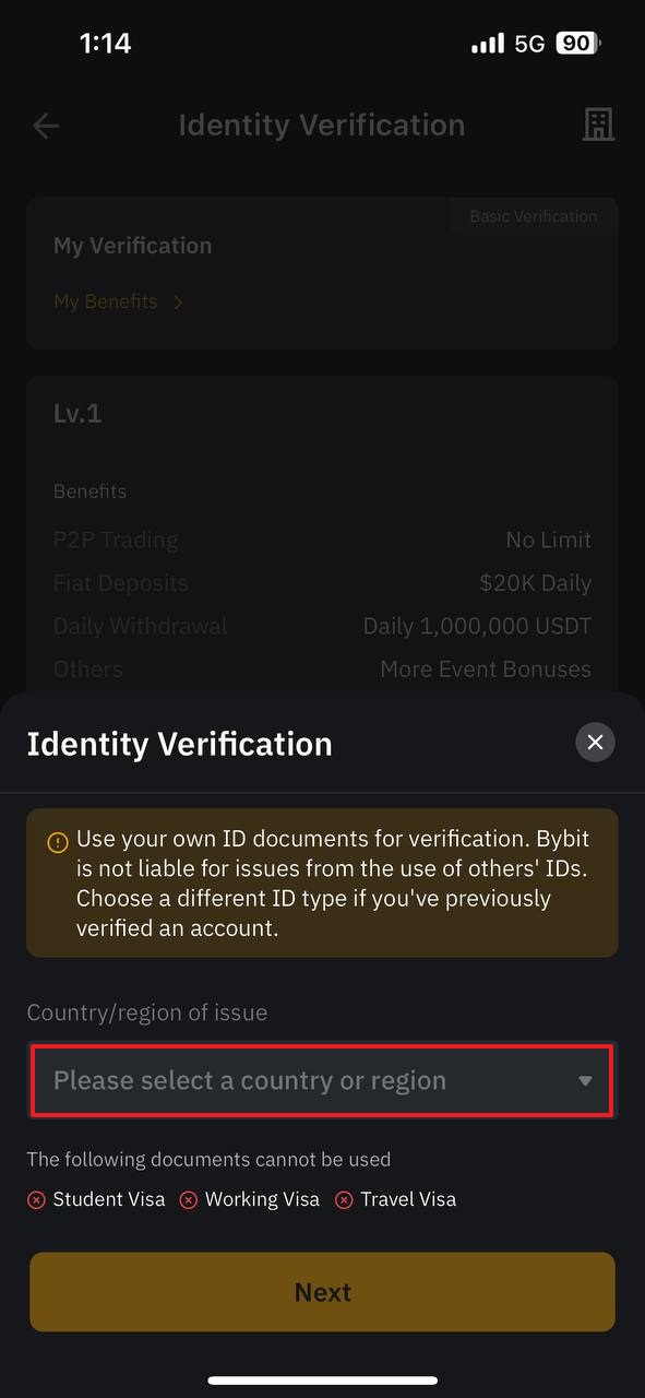 바이비트가입하기-국가 선택하기1