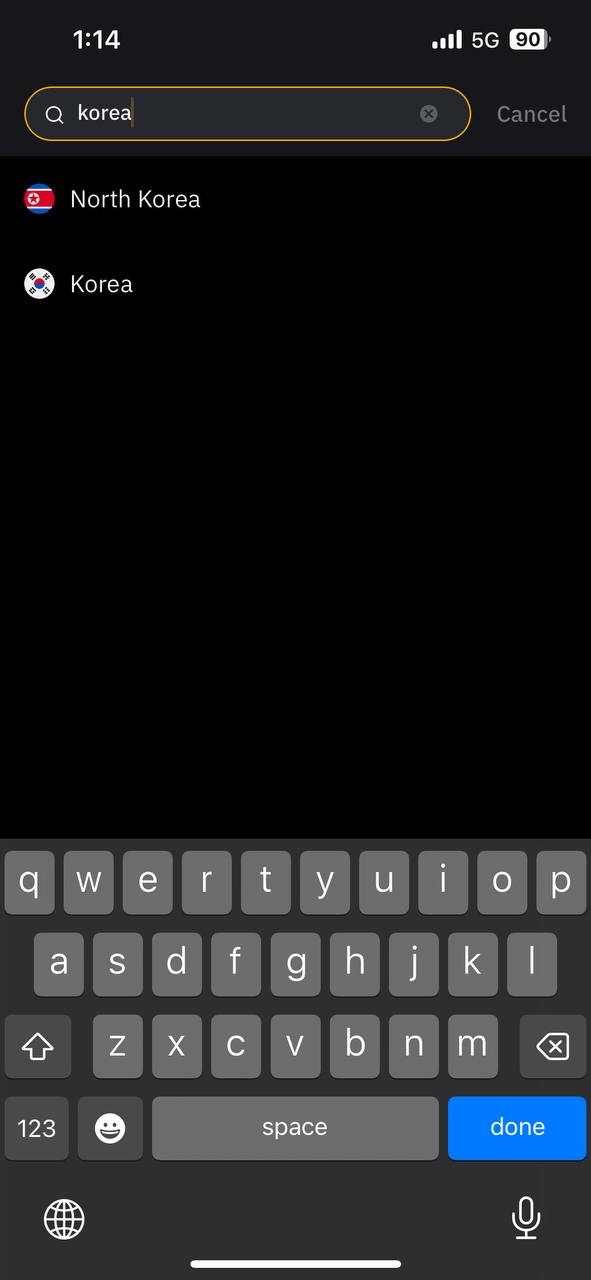 바이비트가입하기-국가 검색창 입력