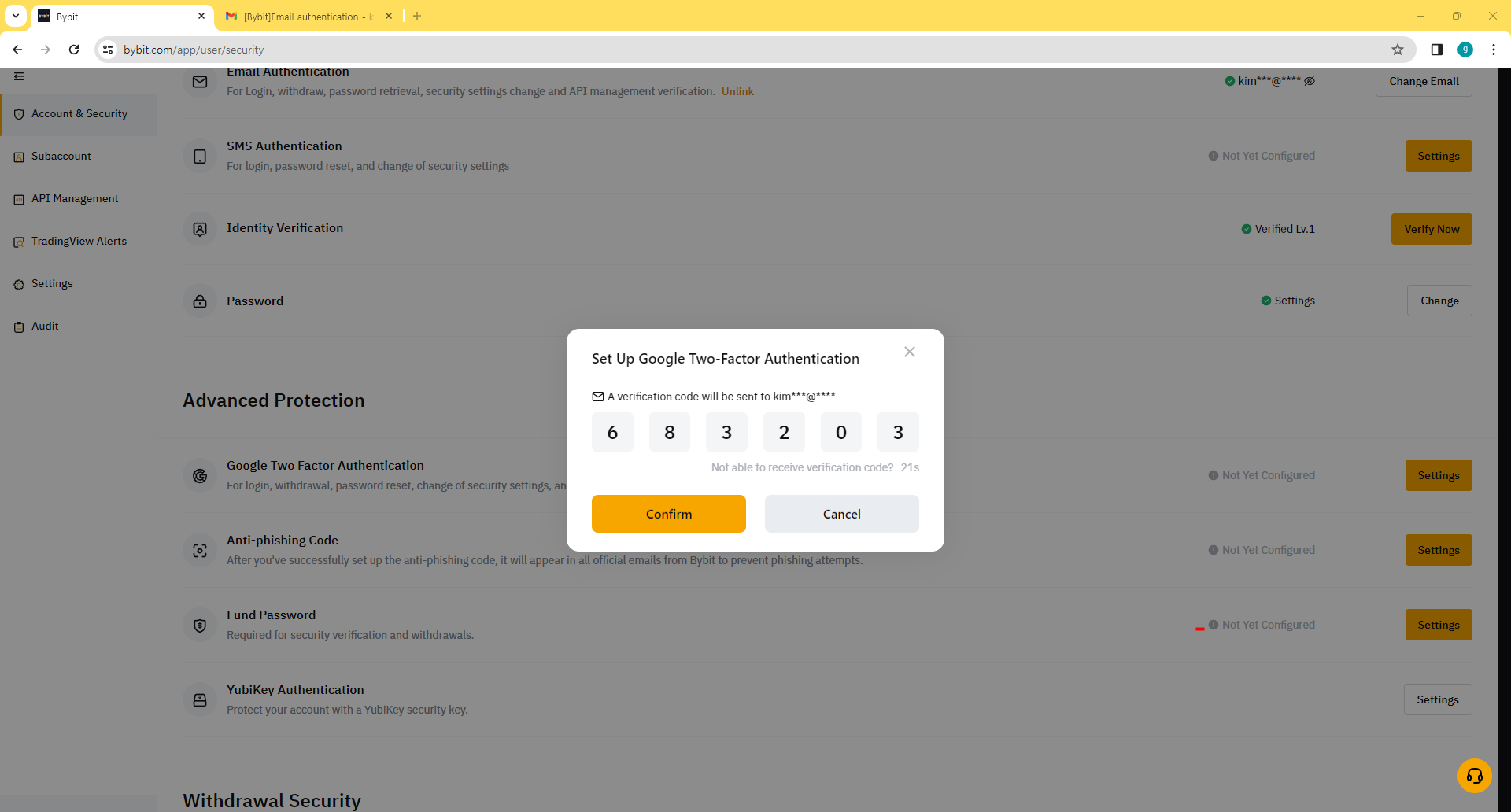 바이비트가입하기-바이비트 보안코드 6자리 입력하기